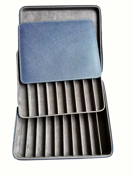 Collectors' PEN BOX in genuine dark-blue Safiano leather